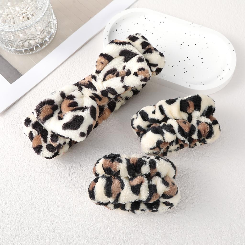 Leopard Print Coral Velvet Headband Women's Hairband Bow Plush Headband Cute Face Wash Solid Color Headband Hair Accessories