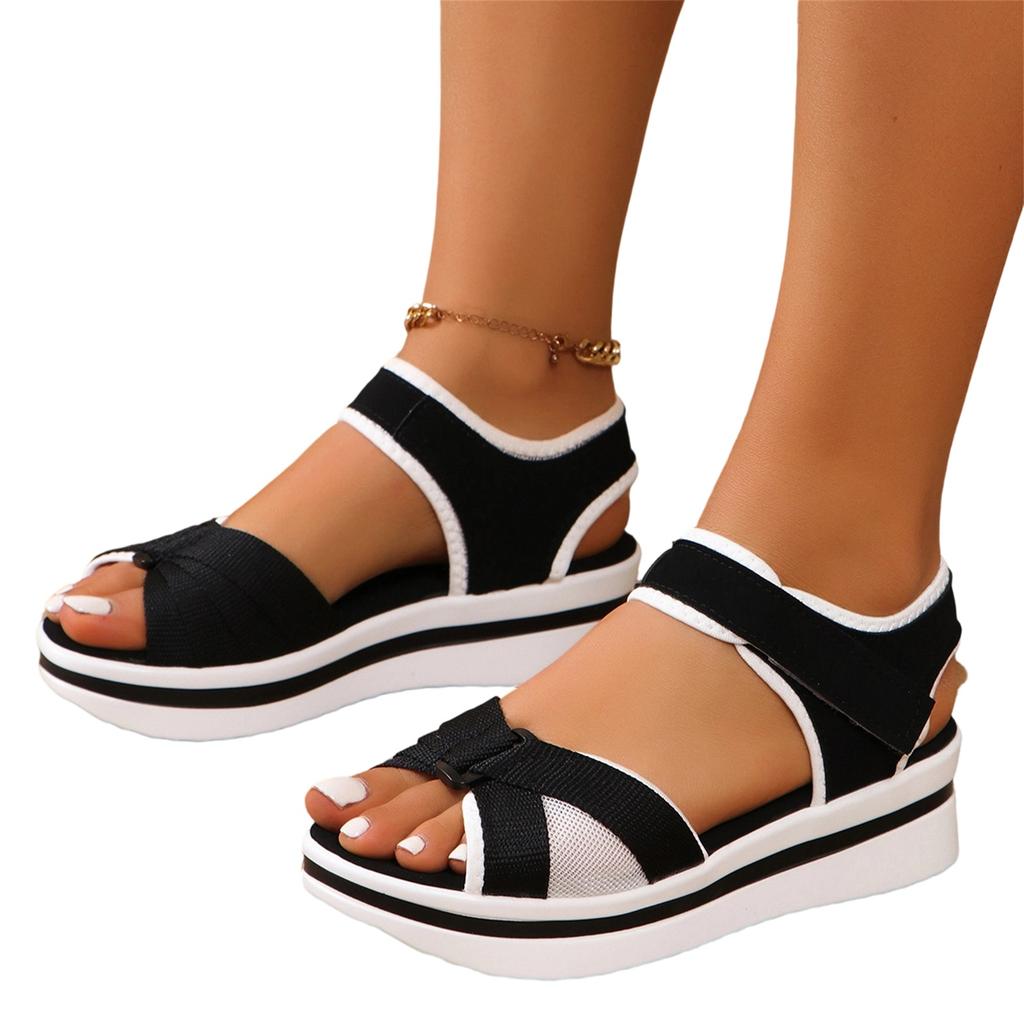Women's Plus Size Casual Open Toe Sandals Adjustable Hook and Loop Strap Lightweight Platform Comfortable Summer Footwear