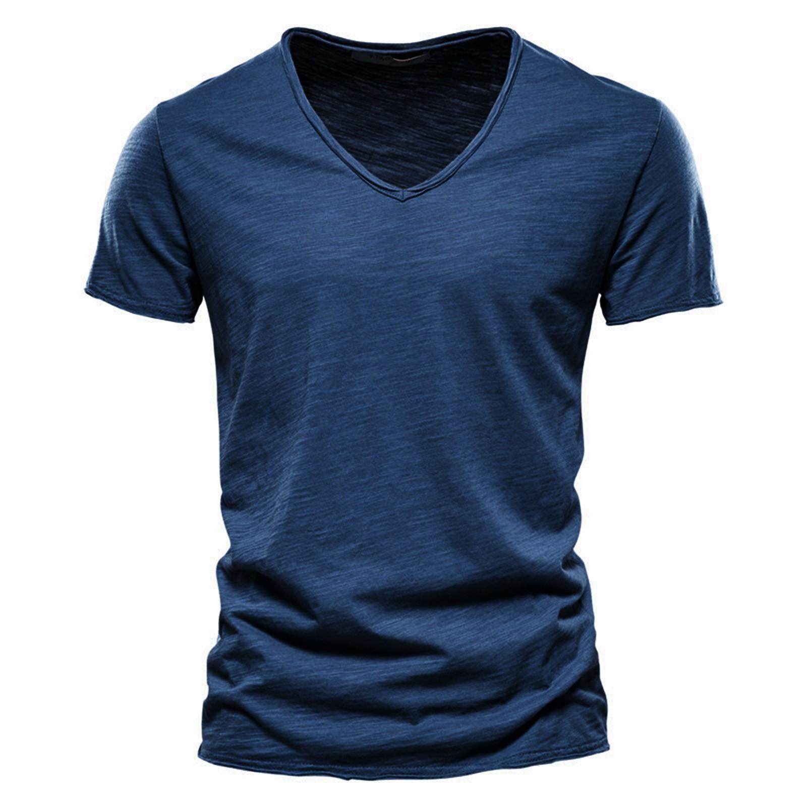 Популярная мужская новая цветная хлопковая футболка с v-образным вырезом и короткими рукавами, хлопковая футболка XL синий