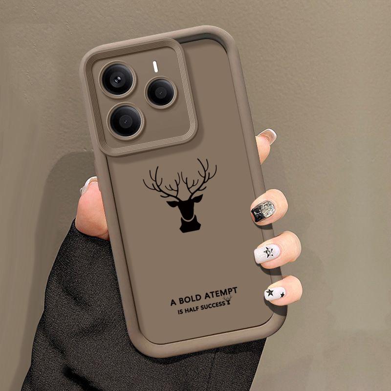 Deer Print TPU Matte Cover Shell For Xiaomi 14T Pro 13T Poco X7 F6 X6 M6 X5 Redmi 14C Note 14 13 Pro 12 11 10 Soft Shockproof Phone Case