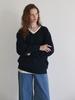 VERTNEUF Whole Garment Cashmere Blend V-Neck Knit_Navy