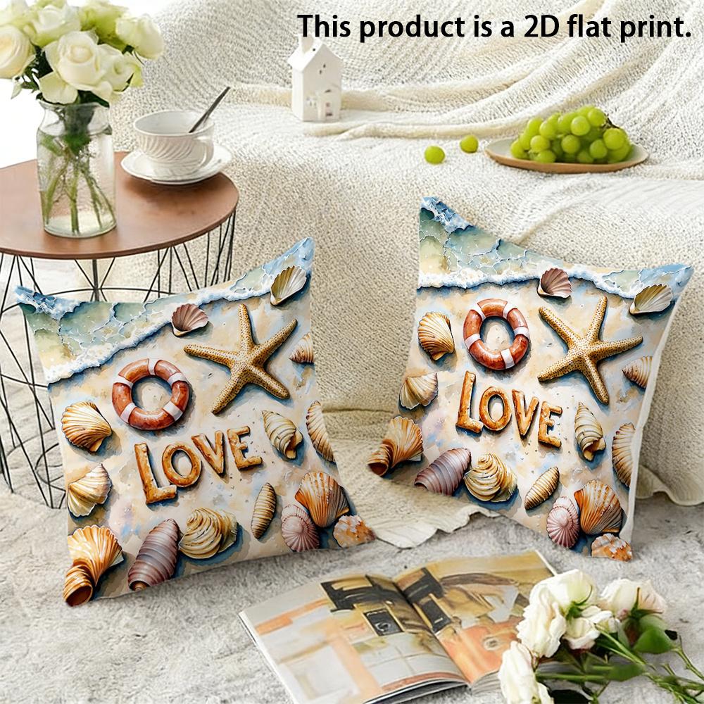 Shells On Sand Beach Pillow Coverscushion Covers, Zippered, Decorative Pillowcases, 45X45 Cover Sleeves