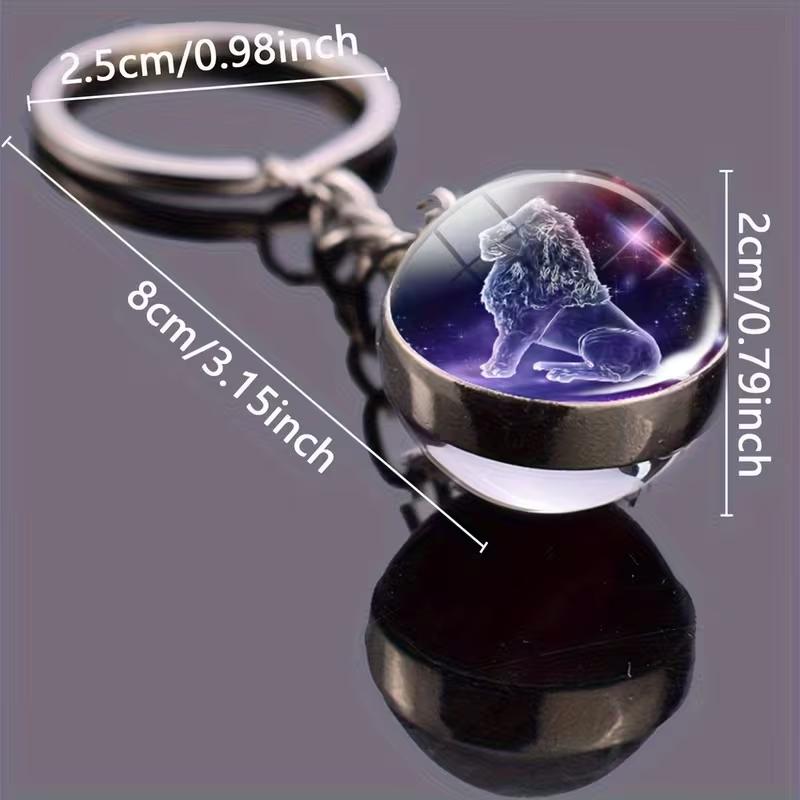 12 Constellations Glass Ball Keychain Zodiac Pendant Key Ring for Women Men