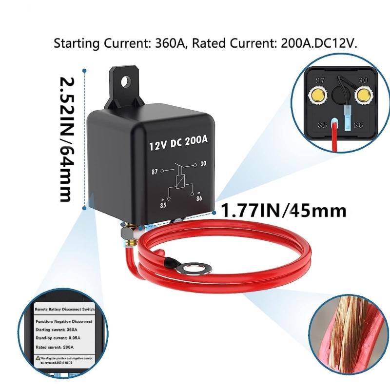 Remote Battery Disconnect Switch 200A, DC12V Top Post Negative Battery Shut Offs Switch for Car Truck Vehicle
