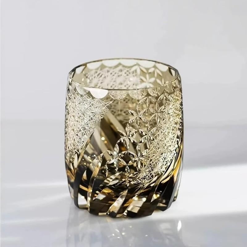 

Wind, Flower, Snow And Moon Romantic Themes Edo Kiriko Wine Glass Hand Cut Amber Crystal Whiskey Cup Work Of Art Brandy Snifter 310-360ml