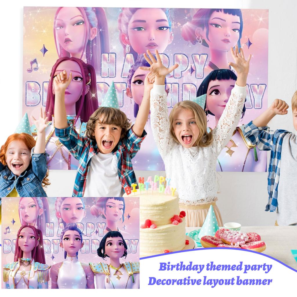 Birthday Theme Party Decoration Banner Pull Flag Cake Flag Balloon- Set