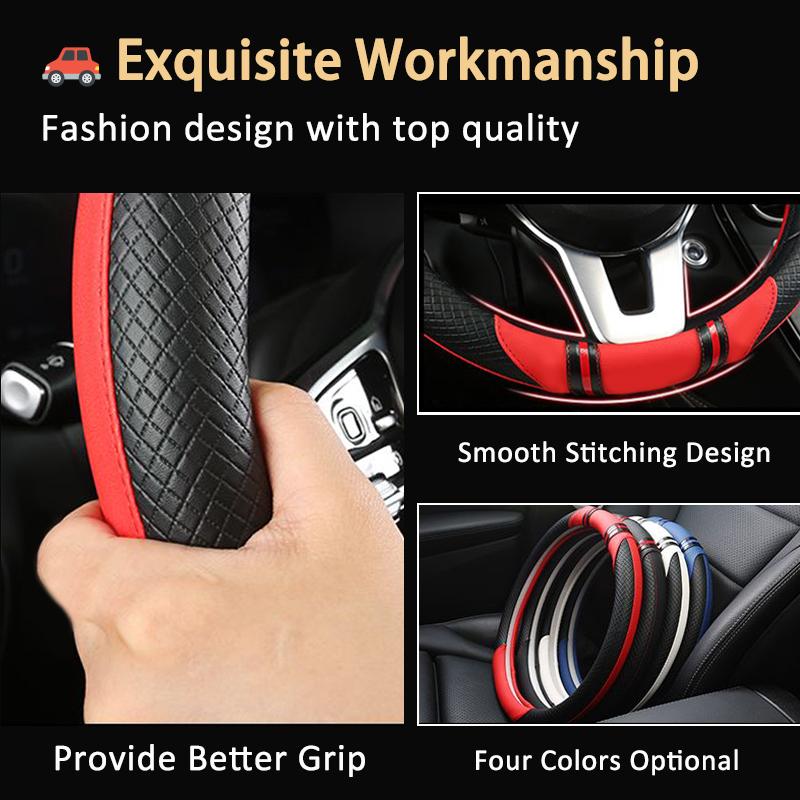 Karcle 38CM Embossed Leather Car Steering Wheel Cover Universal Anti-Slip Car Steering Wheel Protective Fit Most Cars Suvs