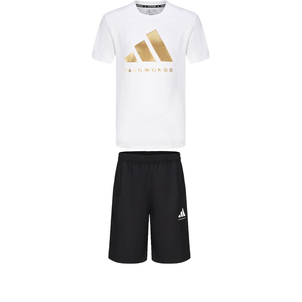 

Adidas Taekwondo Round Neck Pullover Short Sleeve T-Shirt Simple Fashion Lace-Up Shorts Casual Sports Suit ADICLTS24TKP-WG+S21ATMSH3T-BW S