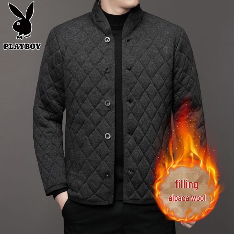 PLAYBOY Men's Alpaca Wool-Blend Padded Winter Jacket