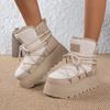 Mode Weiche Dicke Sohle Pelzige Schneestiefel Damen 2025 Winter Schnürung Dekoration Stiefeletten mit Plateau Warmes Kurzes Plüsch Damenschuhe