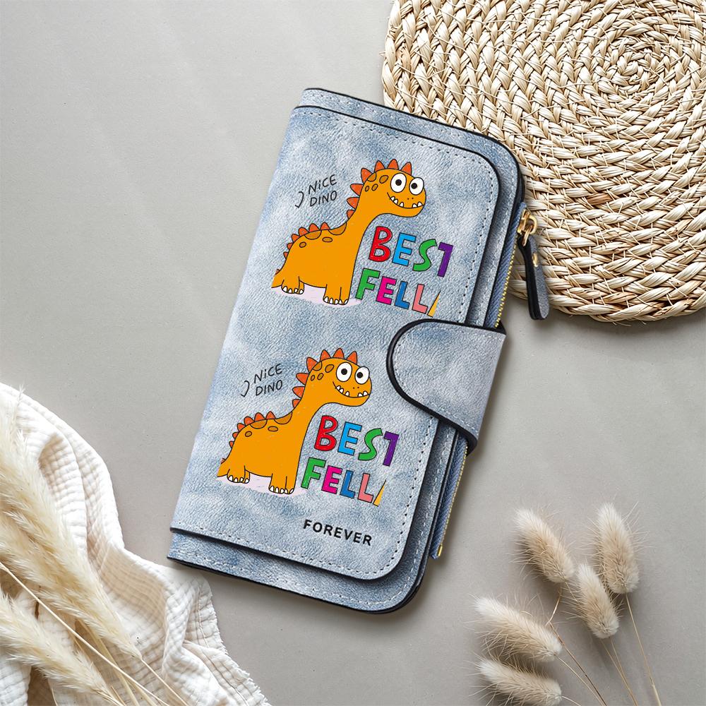 Cute Dinosaur Pattern Long Wallet Ladies PU Leather Multi-card Slot Coin Purse Fashion Portable Clutch Wallet for Women