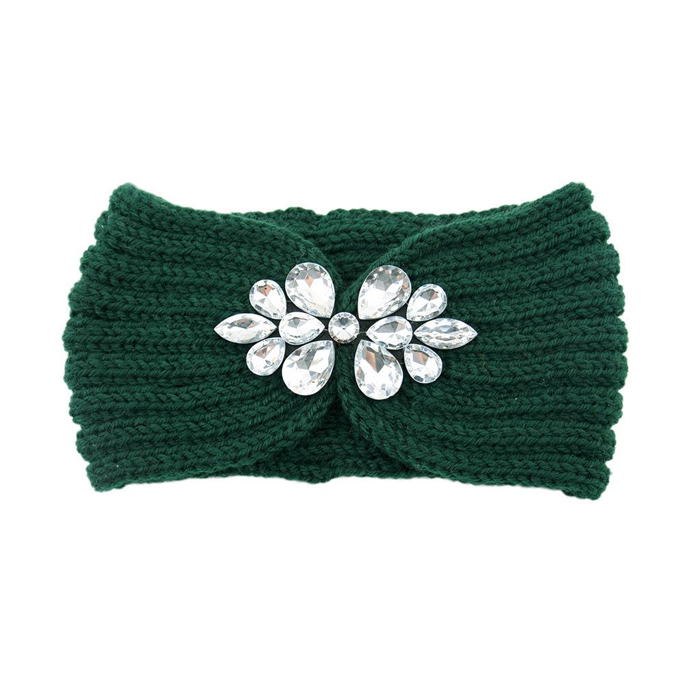 Strass Gestricktes Stirnband: Trendiger Ohrenwärmer & Haarschmuck für Herbst/Winter dunkelgrüne