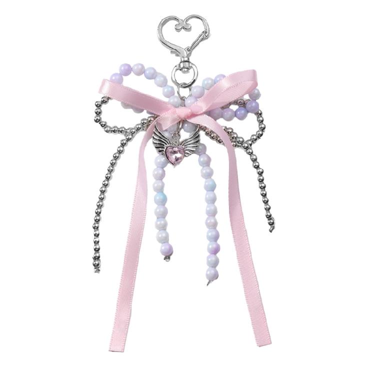 

Elegant Bowknot Keyring with Soft Ribbon Portable Bag Pendant Elegant Key Holder Backpack Pendant Present for Women Girl