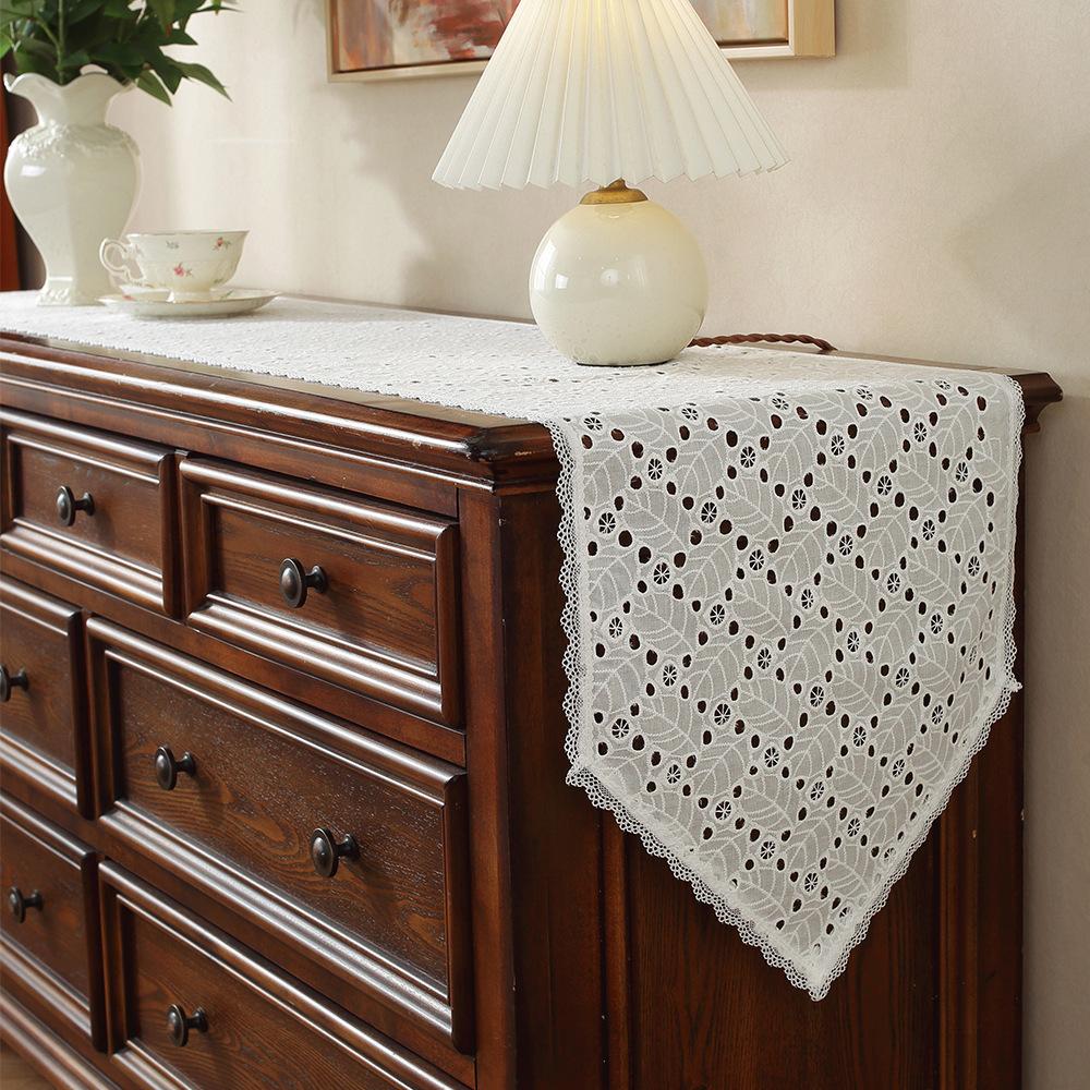 

Kitchen Coffee Dining Table Rustic Farmhouse Living Room Bedroom Dresser Decor Lace Hollow-out Macrame Table Runner 32X100cm