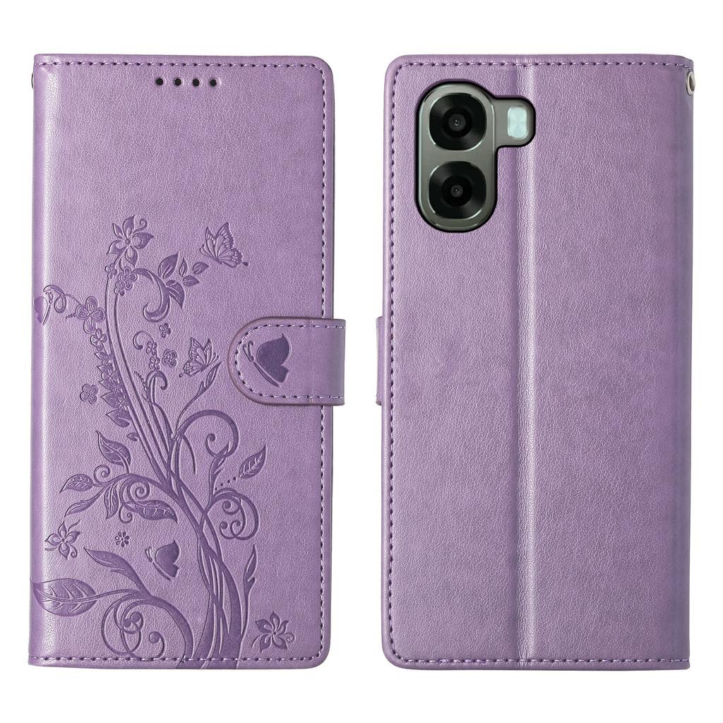 Wallet Case for Oppo A6x 5G / A6x 4G Butterfly Floral Imprint PU Leather Phone Cover with Wrist Strap