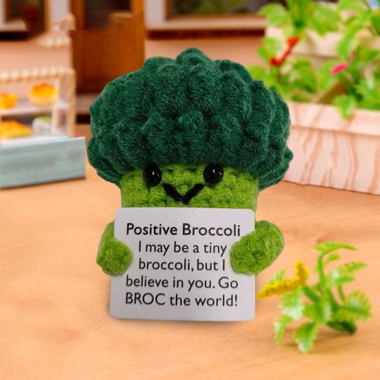 1/2Pcs Positive Crocheted Vegetable with Encouraging Card Emotional Support Handmade Knitting Carrot Broccoli Toy Doll Kids Adults Gift