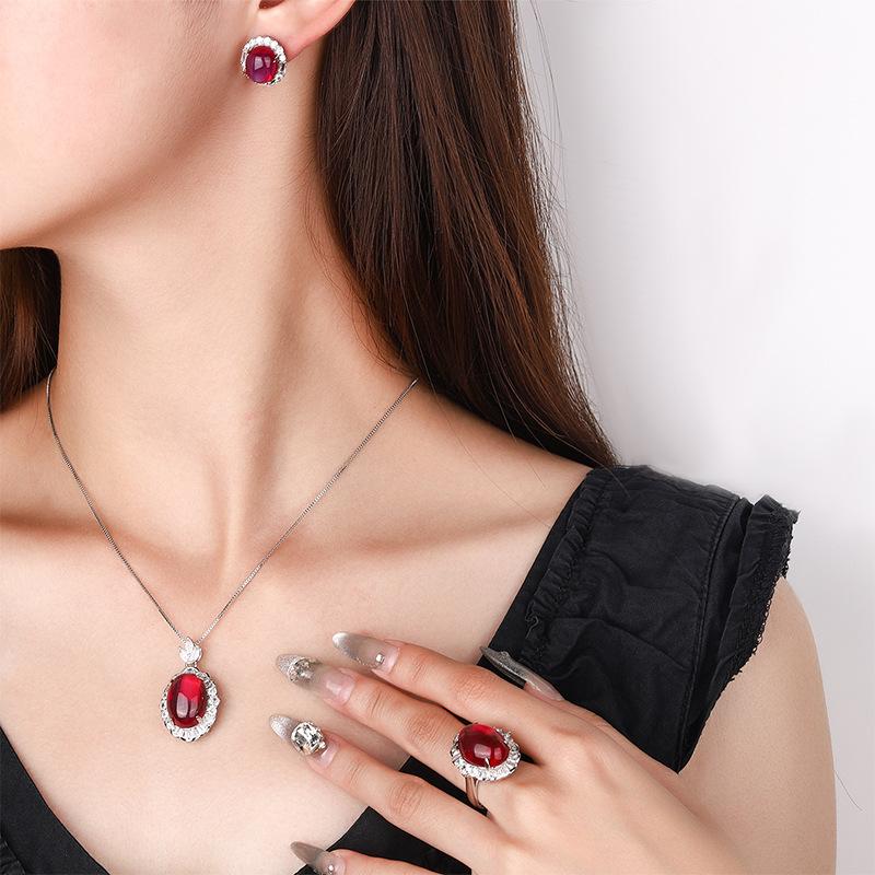 Jewelry Ice Seed Fluorescent Denier Shape Simulation Red Corundum Hexagram Star Light Set Main Stone 13 * 18