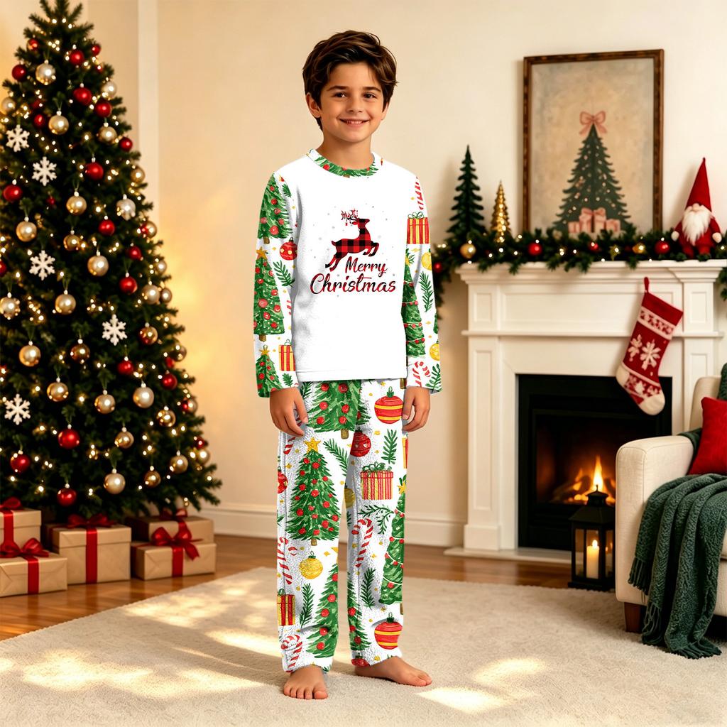 Christmas Print Long Sleeve Long Pants Family Matching Pajama Set for Holiday Loungewear