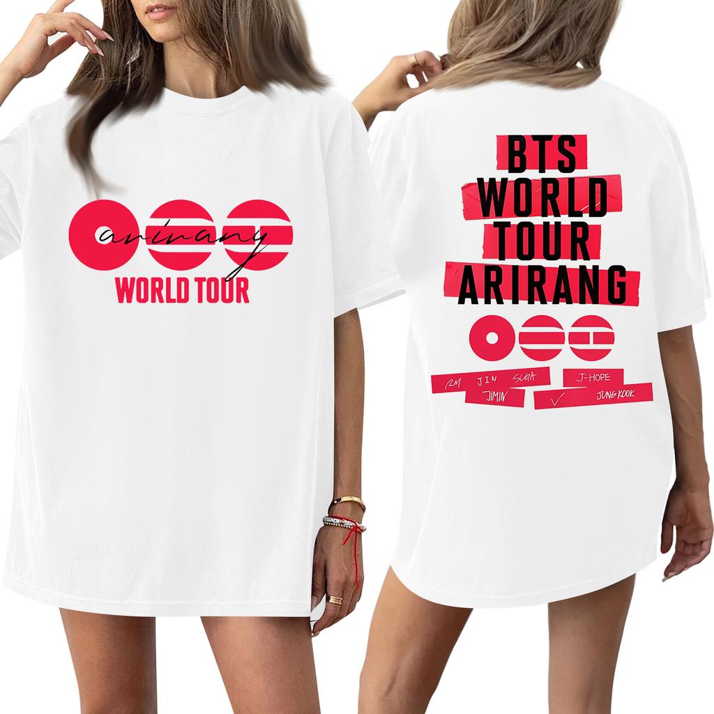 Hot Sale 2026 Tour Korean KPOP BTS Letter Same Style Graphic Print Short Sleeve T-Shirt Summer Clothes Oversized Men Women's T-Shirt Kpop Star T Shirt