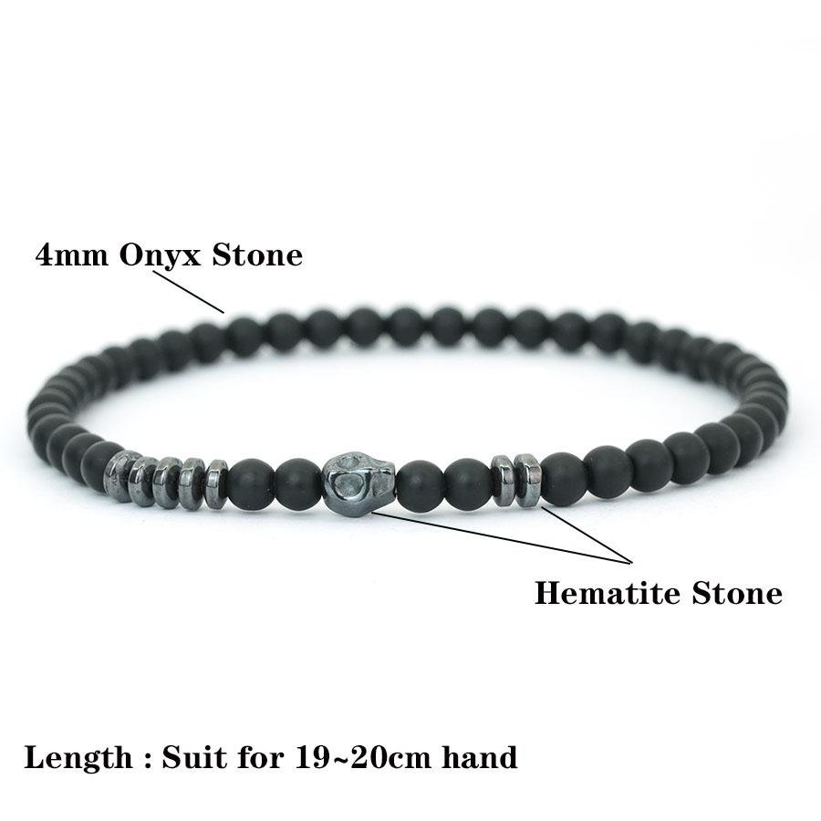 Stylish Men Skull Bracelet 4mm Onyx Howlite Obsidian Stone Strand Braslet Street Cool Riding Wrist Accessories Pulseria Hombre
