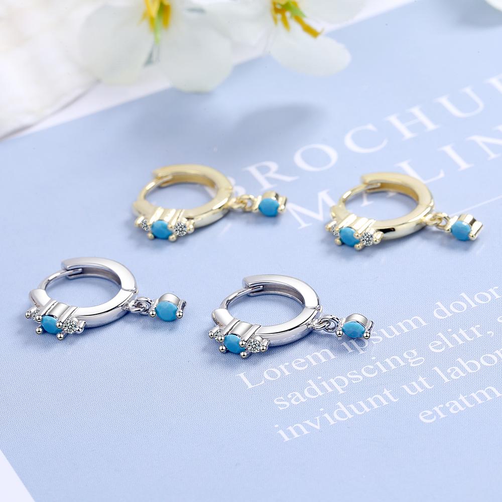 Ni Style 925 Silver Earrings Inlaid Turquoise Crystal Zircon Earrings Woman Charm Jewelry Gift
