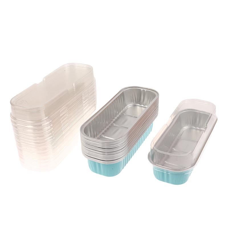 10Pcs Reusable Rectangle Aluminum Foil Tin Cup With Lids Pudding Cake Mold Air Fryer Small Baking Tray Baking Pastry Tools