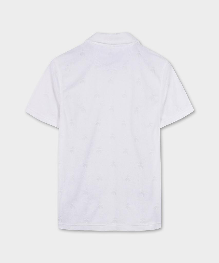 BROOKS BROTHERS Terry Cloth Fleece Jacquard Short Sleeve Polo (White) (Bbntmm7686Afm)