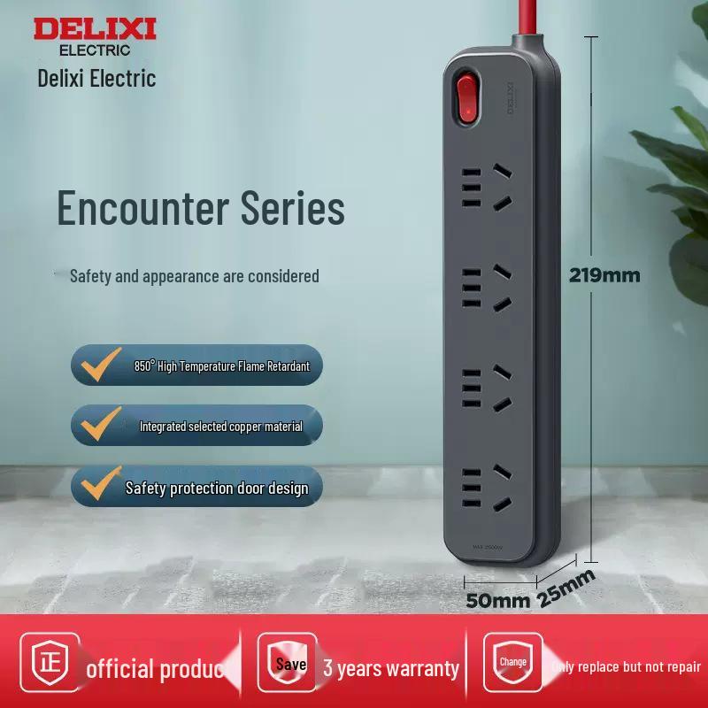 Delixi Multi-Function Extension Cord Power Strip for Home/Dorm with Multi-Socket Converter