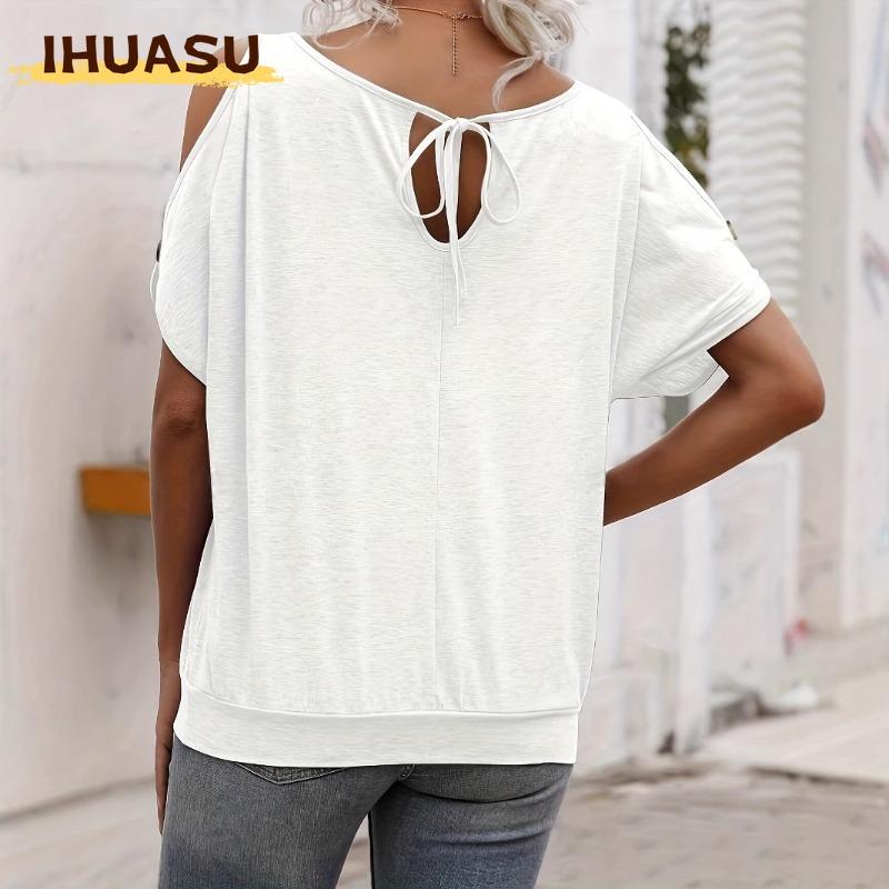 IHUASU Women's Fashion Casual Short Sleeve O-Neck Blouses & Shirts