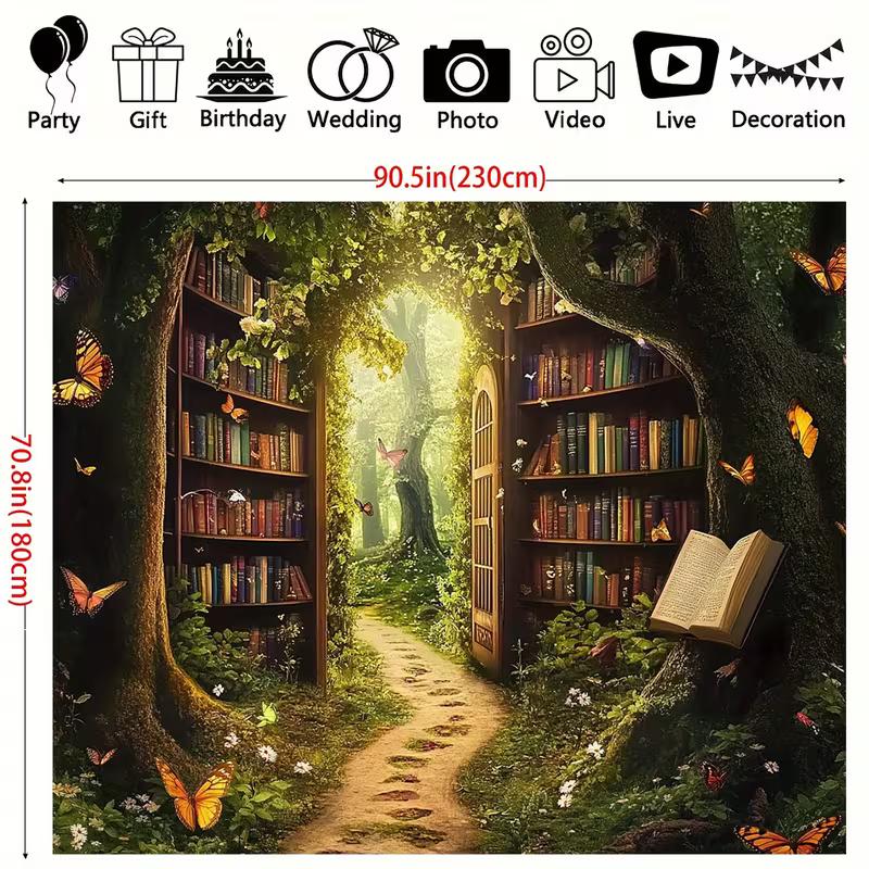 2D Whimsical Book & Butterfly Forest Photography Background