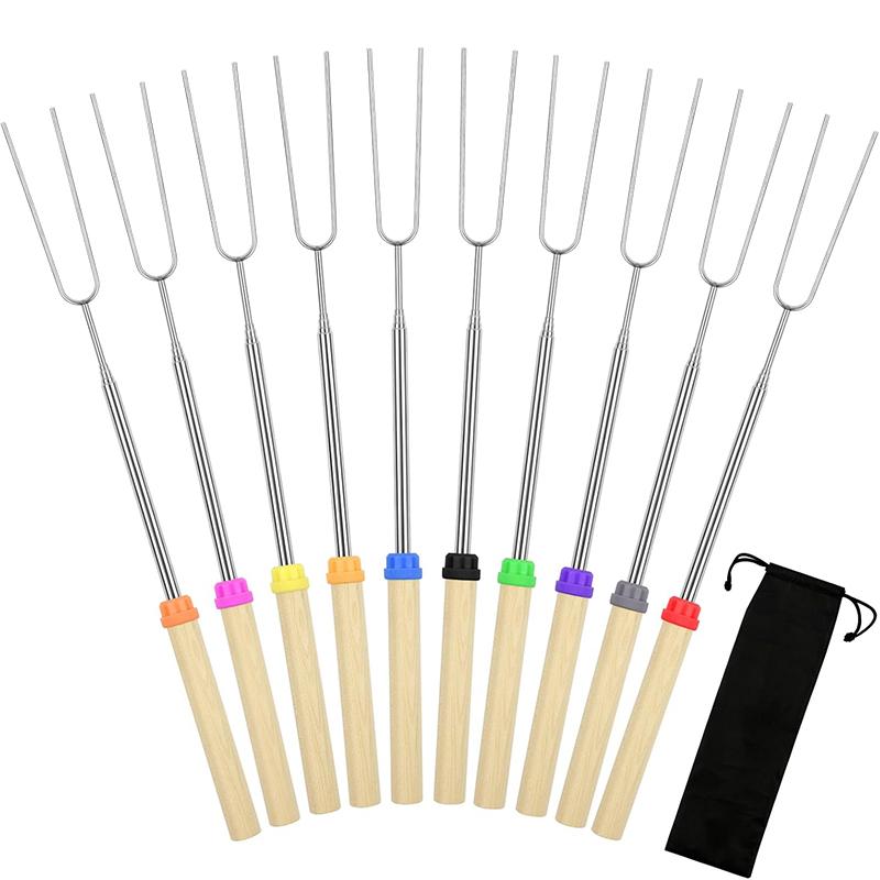 5 Stück Marshmallow-Röststäbe, ausziehbar, 81 cm lang, Metall-Grillspieße mit Holzgriff, für Camping im Freien, Lagerfeuer-Stäbe
