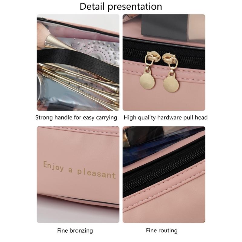 Simple Double Layer Cosmetic Pouches Versatile Makeup Container Bag with Double Layer Designs for Office and Vacation