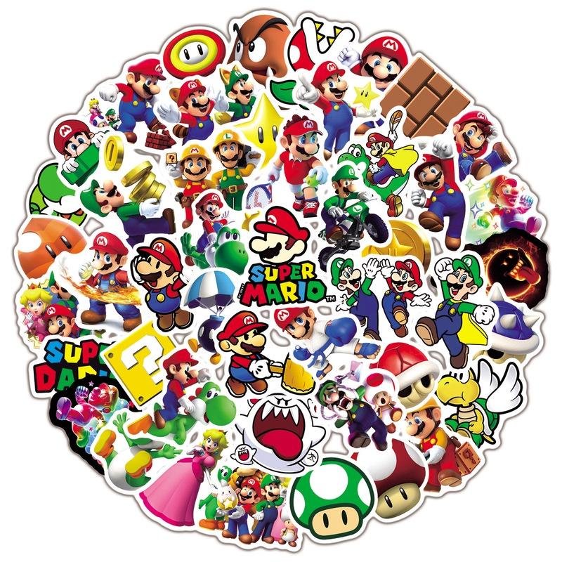 50pcs Super Mario Waterproof Adhesive Sticker For Skateboard/luggage/trolley/fridge Decor