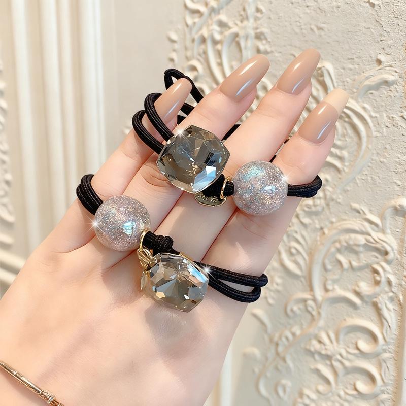 Koreanischer Stil Doppelstrang Kristall Haargummis für Damen - Elegante Hochelastische Dutt-Accessoires