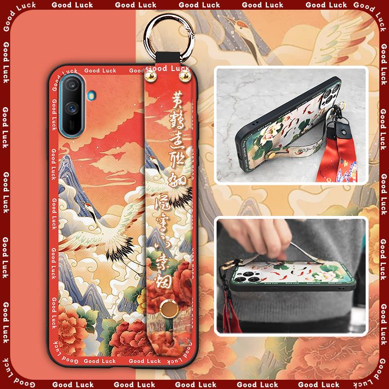 Elderly Lady Phone Holder Phone Case For OPPO Realme C3/C3i/Narz N10A Silicone Wristband Waterproof Shockproof Lanyard