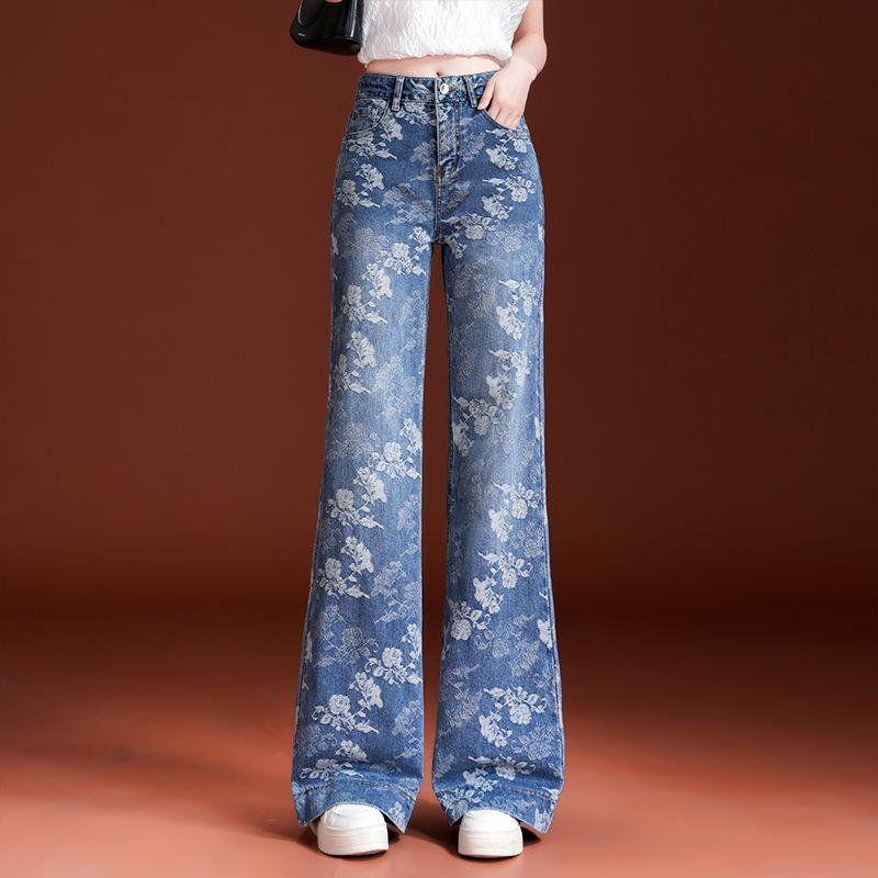 

Women s High-Waist Jacquard Micro-Flare Jeans - Spring 2026 Slimming Design, Straight Leg with Excellent Drape Small джинсовий синього кольору