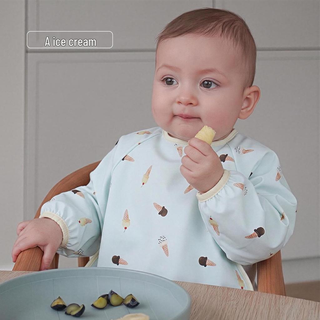 A-Class Waterproof Baby Eating Smock: Stain-Resistant Long-Sleeve Bib with Back-Button for All Seasons.