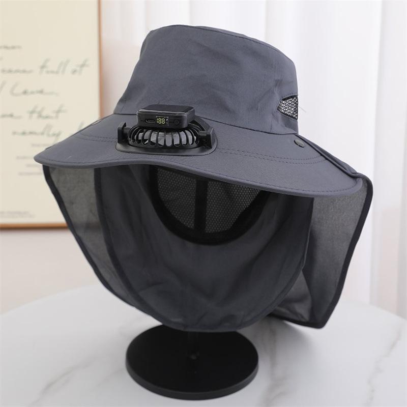 

Charging Fan Hat Working Outdoors Breathe Sunshade Cap Camping Fishing Hiking Sunscreen Fisherman Hat Mosquito Insect Proof Hat 58-62cm