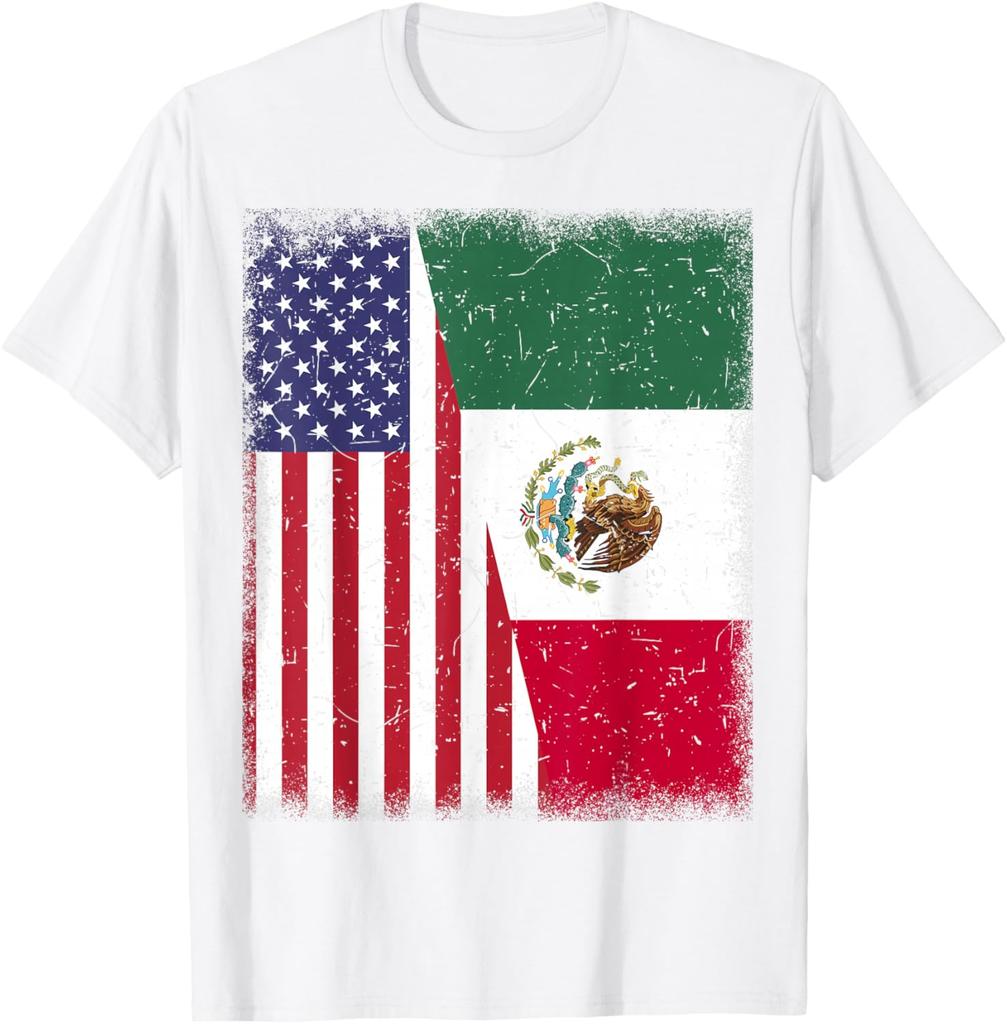 Mexico Half American Flag Mexican Independence Day TShirt 100 Cotton ONeck Short Sleeve Summer Casual Mens Tshirt Streetwear