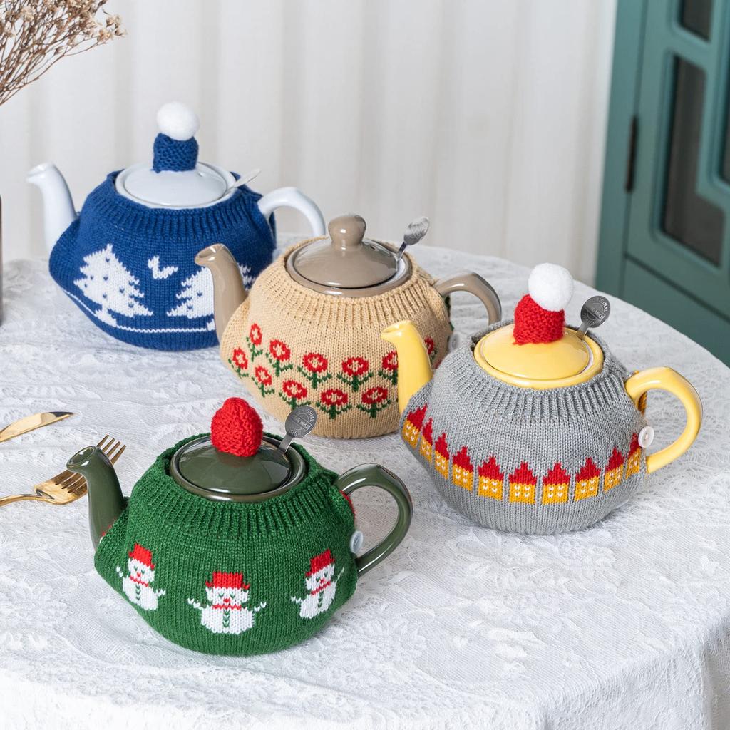 LONGDON HOMEONE Cute Acrylic Knit Tea Set for London Pottery, 2-Cup Size, Gift (Brown House)