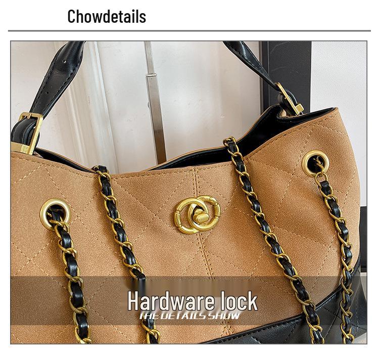 Damen Retro Farbblock Tragetasche mit Kette - Vielseitiger Schulter- & Umhängetaschen-Stil für den täglichen Gebrauch