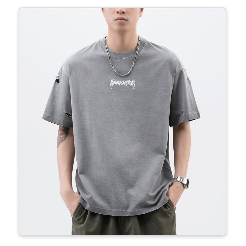 Summer American High-density Knitted Loose Printed Men's T-shirt Short-sleeved