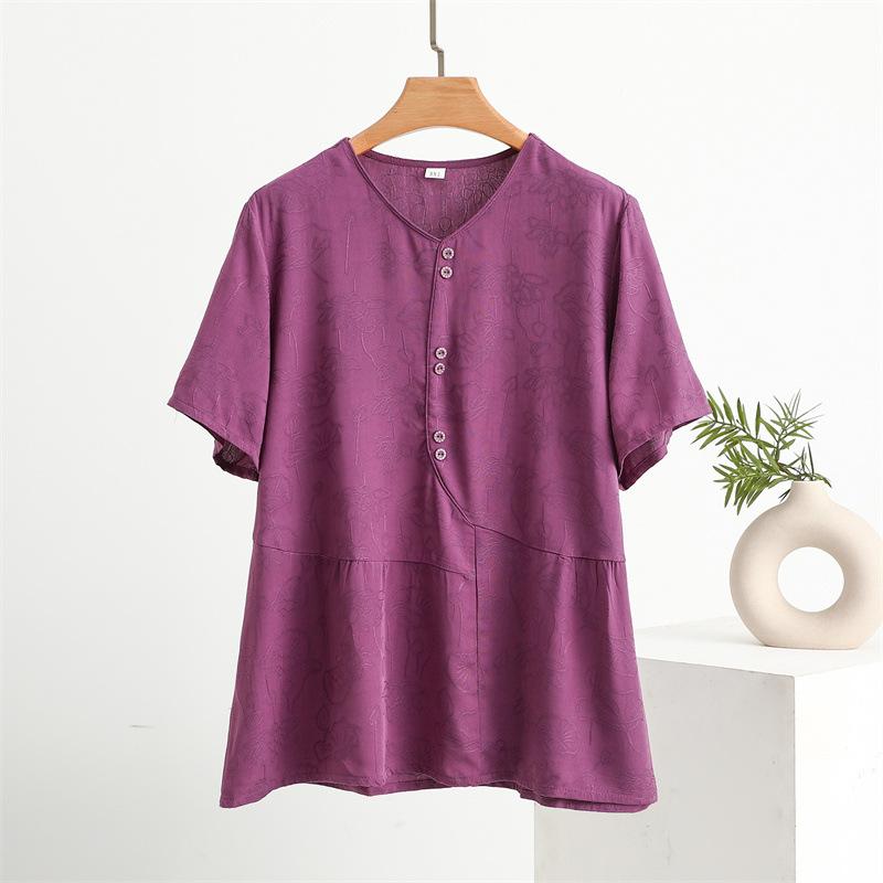 

2025 new jacquard craft cotton silk T-shirt dress women s summer thin loose V-neck blouse L