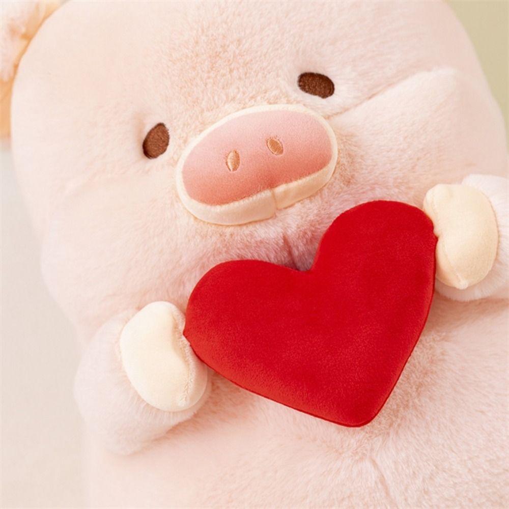 Hug Red Heart Simulation Pig Doll Toys PP Cotton Stuffed Pig Plushie Doll Decorate Present