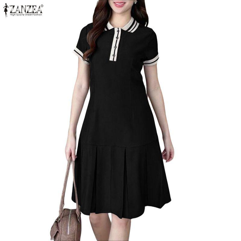 ZANZEA Women Summer Classic Collar Short Sleeve Casual Dress