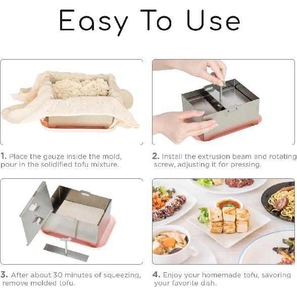 304 Stainless Steel Tofu Press, Vegan Tofu Presser Fast & Efficient Water Removal for Firm Tofu, BPA Free & Easy To Clean, Complete Set with Drip