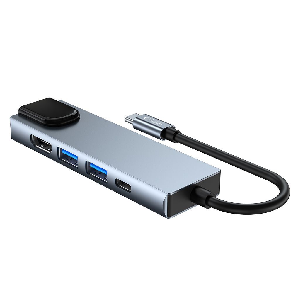 5in1 HUB USB-C to USB-C USB-A HDMI RJ45 Splitter - Gray