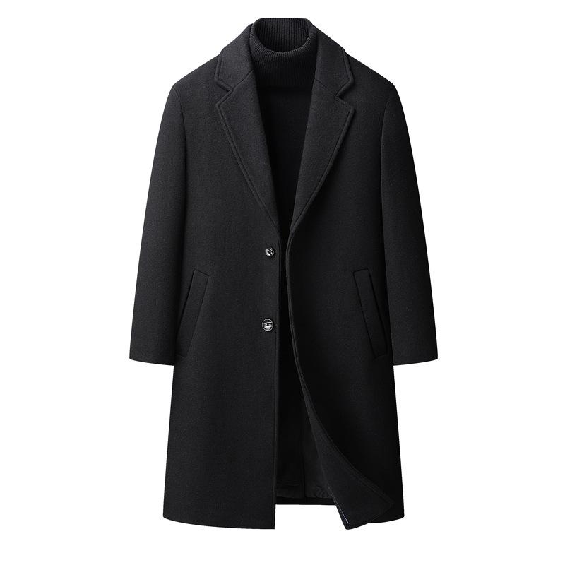 

Шерстяное шерстяное пальто для мужчин, зимняя повседневная куртка средней и длинной длины, плотный и универсальный костюм, ветровка для мужчин L чёрный