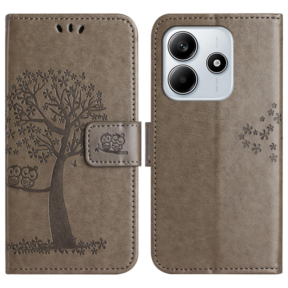 For Xiaomi Redmi Note 14 5G Case PU Leather Owl Tree Imprinted Wallet Phone Cover