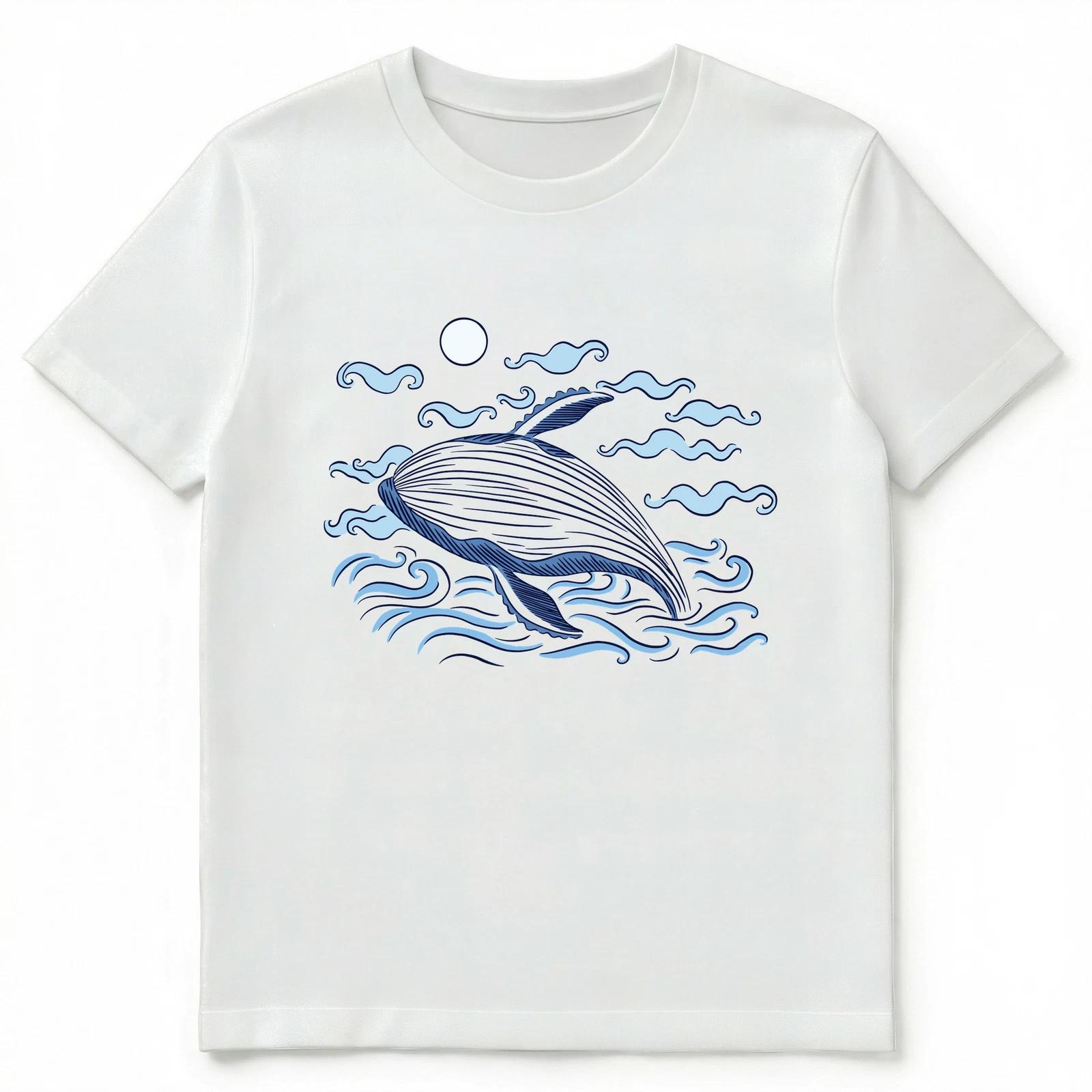 Blue Whale Jumping Out Of The Ocean Graphic Unisex T-Shirt L